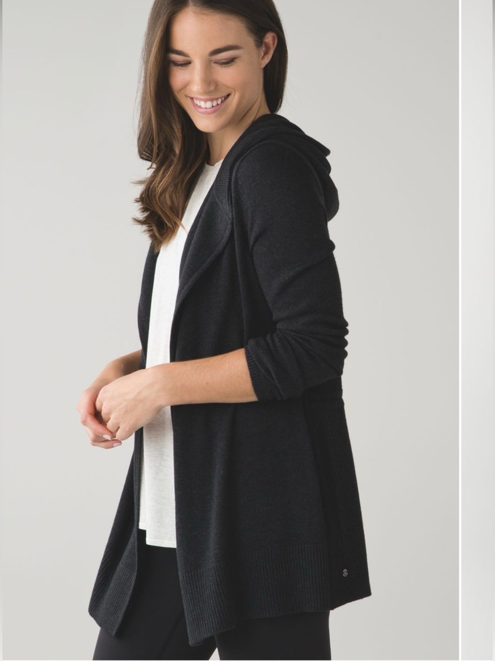 Lululemon Peace Of Mind Wrap Cardigan 4 Heathered Black Cashmere Blend Cozycore